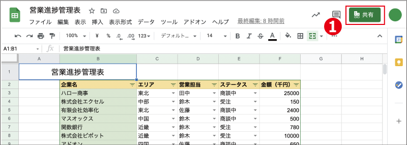 画面右上の共有ボタンをクリック