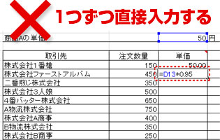 1つずつ、直接入力する