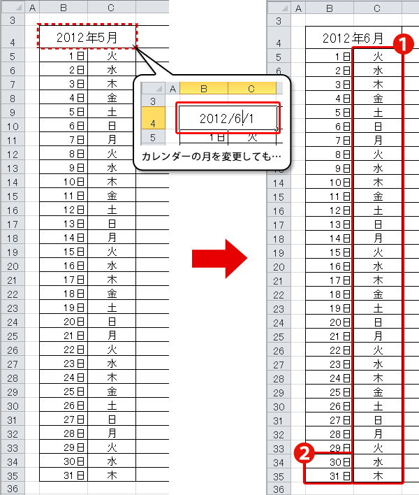 第十一回 Excelの曜日と末日の処理で 気の利いたカレンダー を作るポイント 本当は怖いexcel エクセル の話